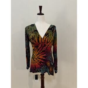 Jayli Tie Dye Flare Hippie Boho Y2K Fairy Colorful Babydoll Top Size M
